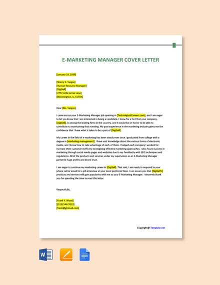 E Marketing Manager Cover Letter