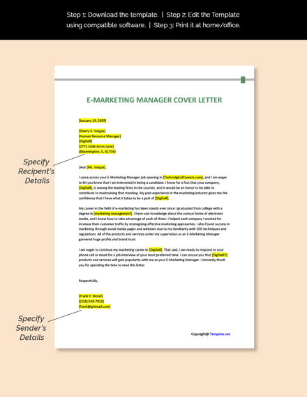  E Marketing Manager Cover Letter Template