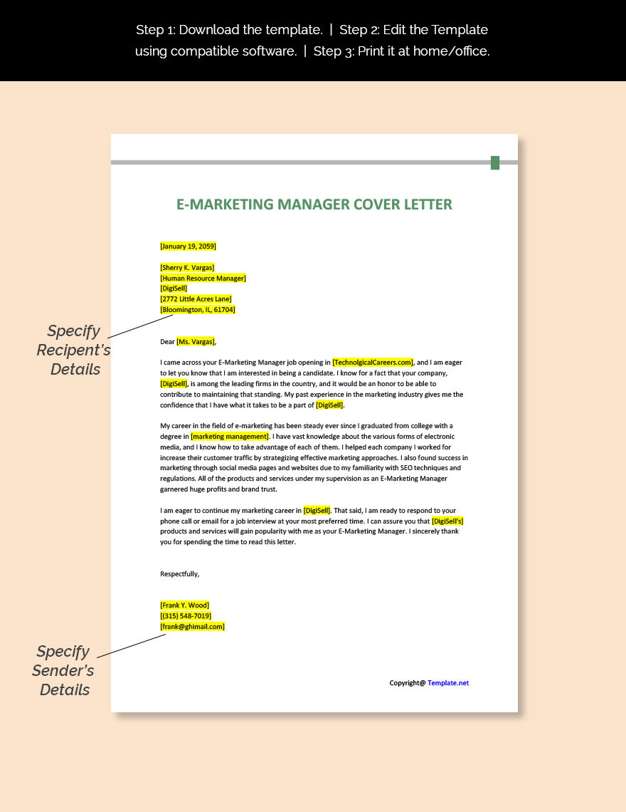 E- Marketing Manager Cover Letter
