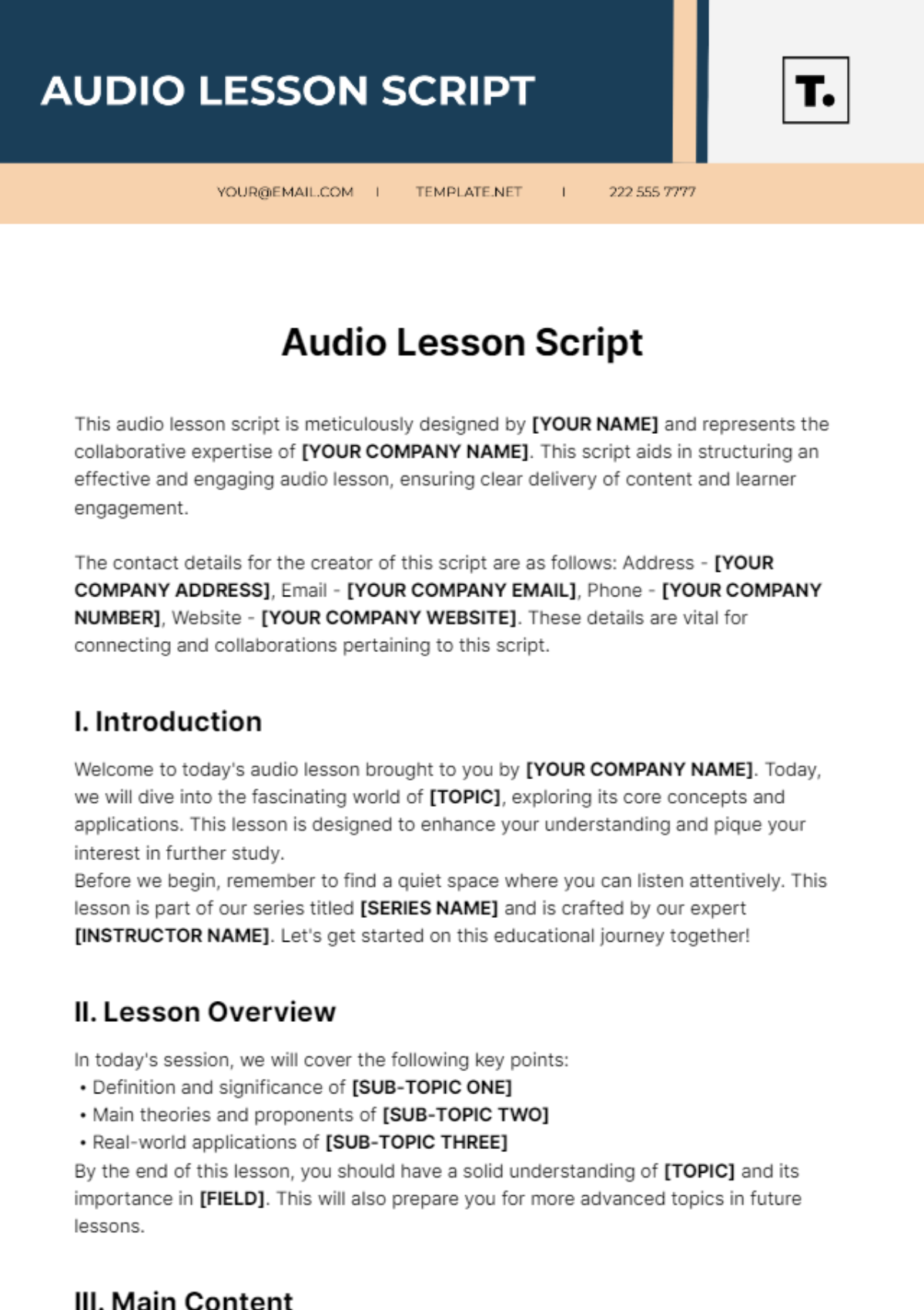 Free Audio Lesson Script Template