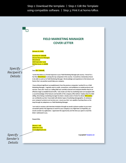  Field Marketing Manager Cover Letter Template