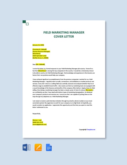 Field Marketing Manager Cover Letter 