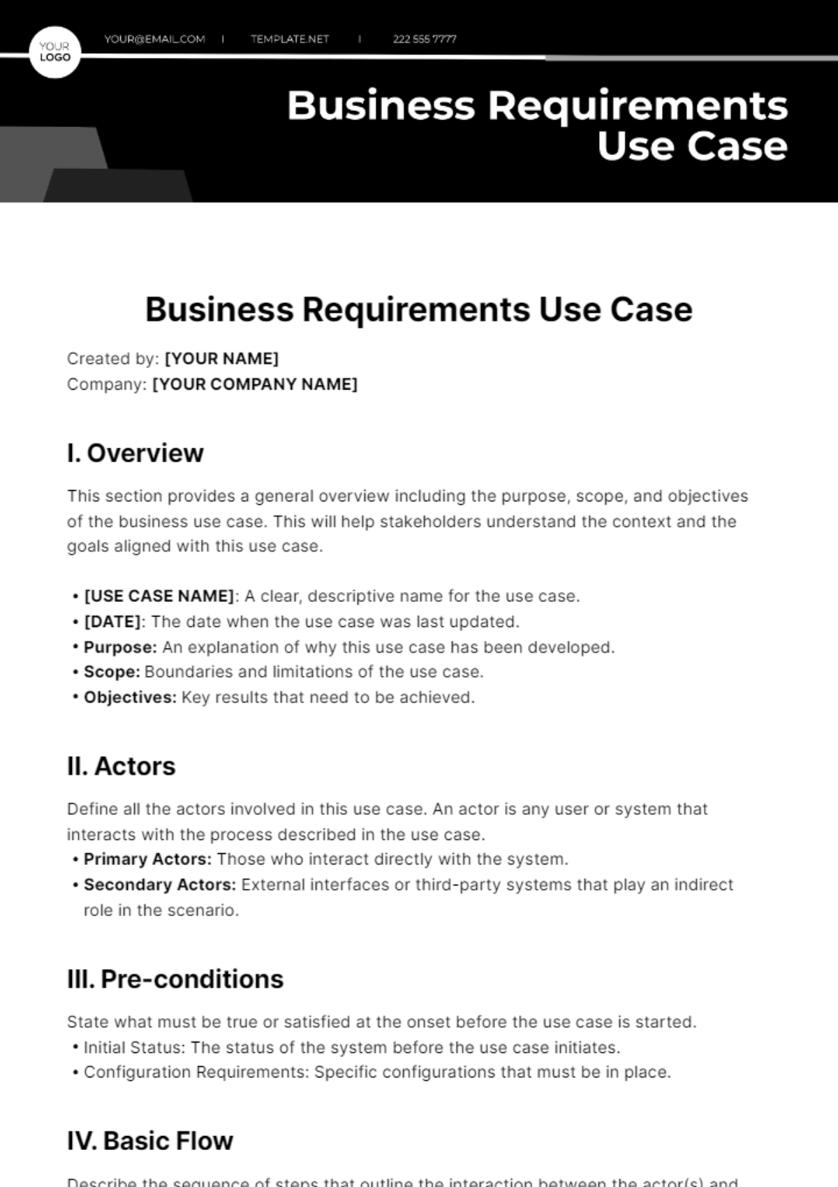 Business Requirements Use Case Template