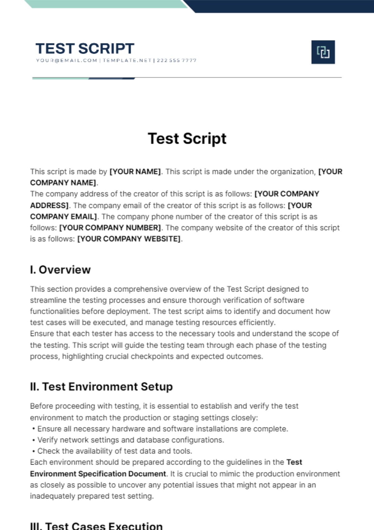 Free Test Script Template