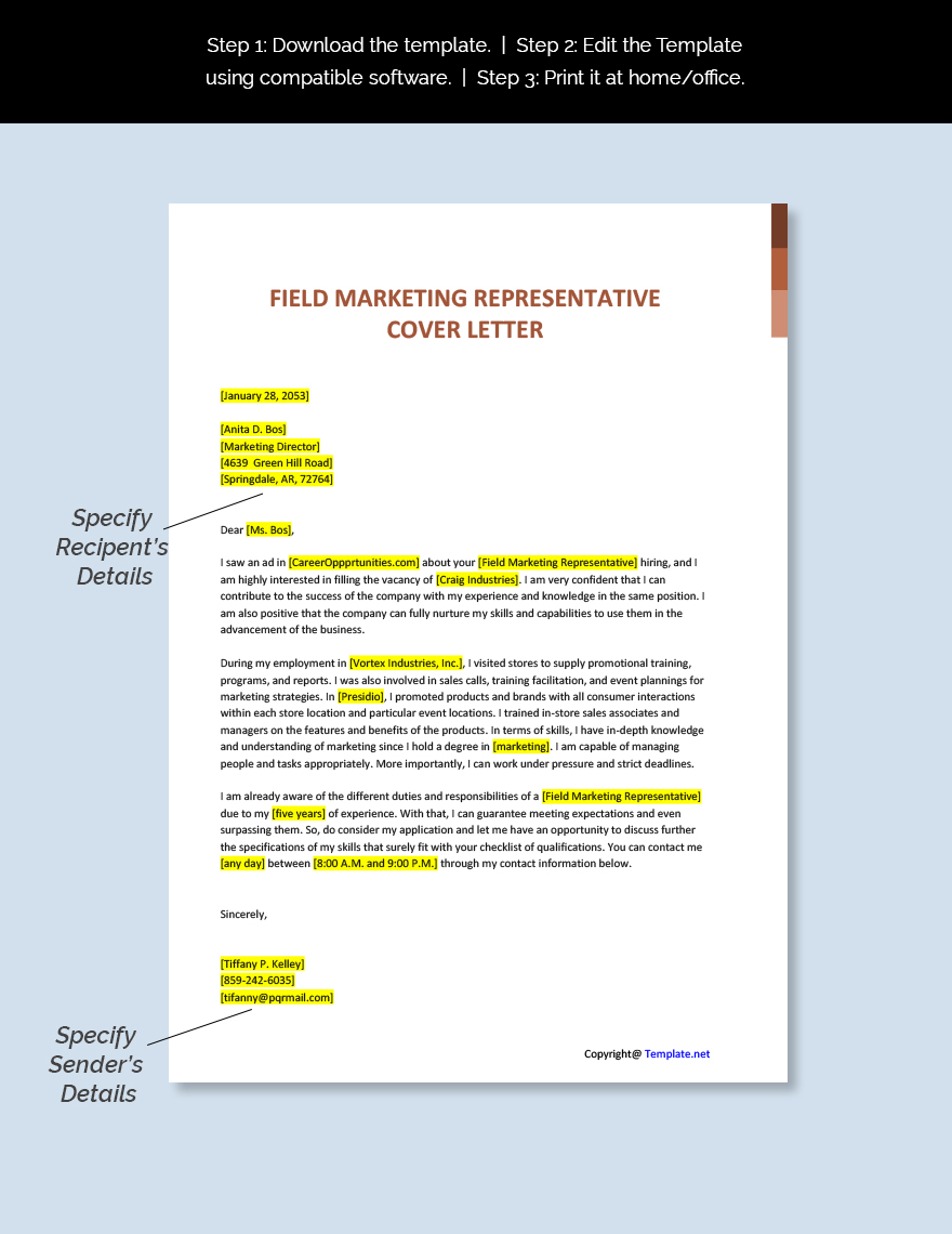 Field Marketing Representative Cover Letter