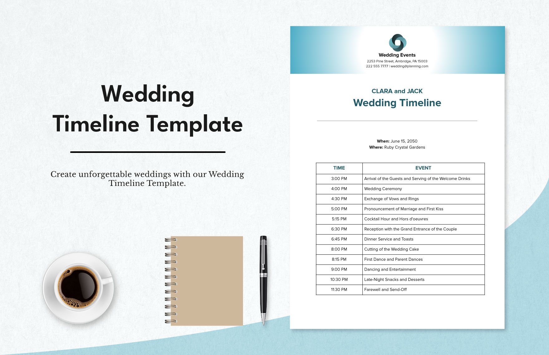 Wedding Timeline in Word, Google Docs, PDF, Apple Pages
