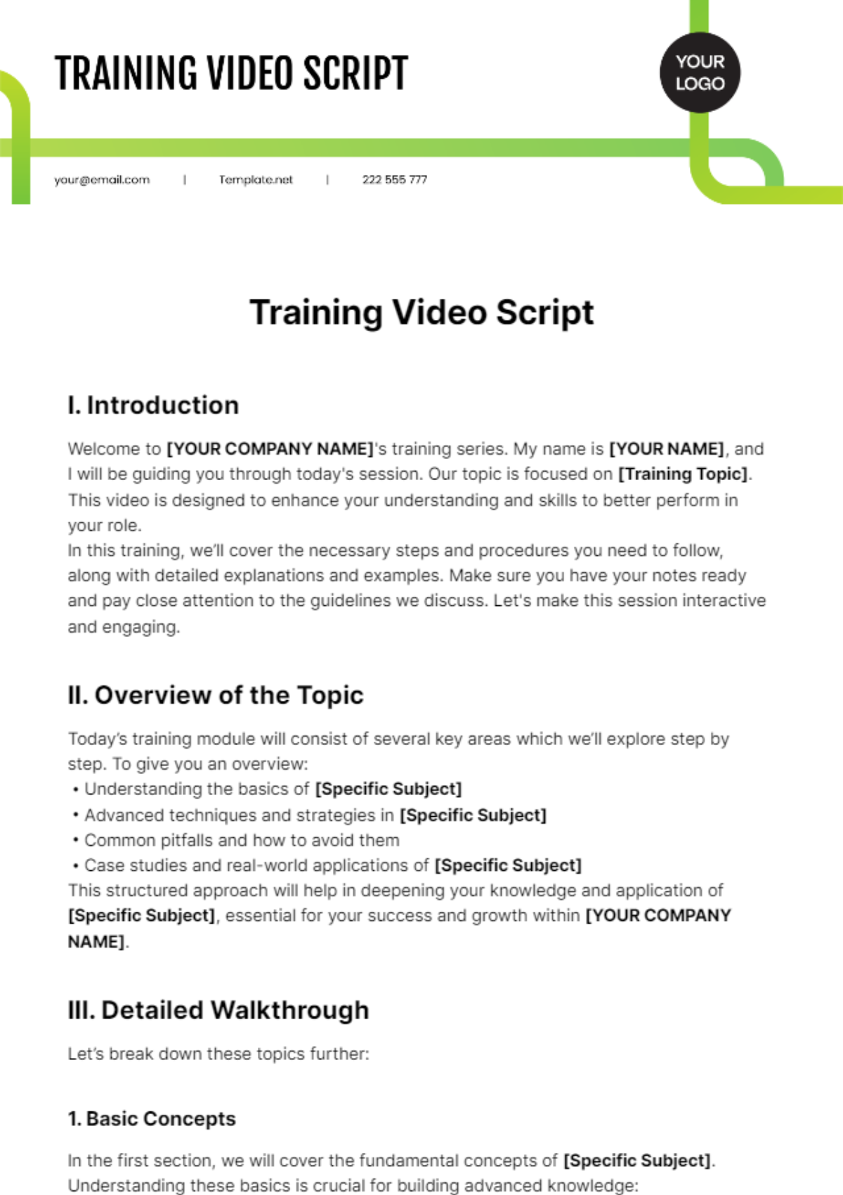 Training Video Script Template