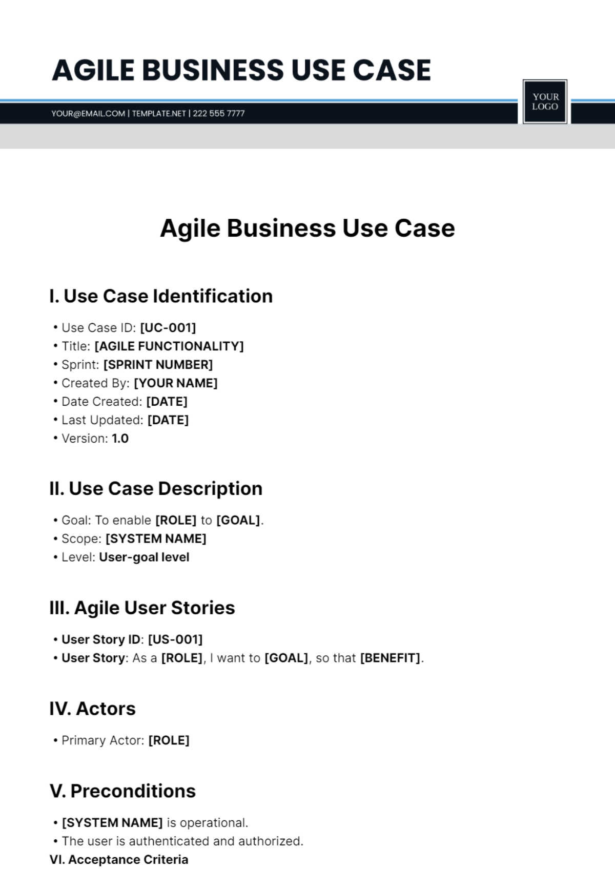 Agile Business Use Case Template