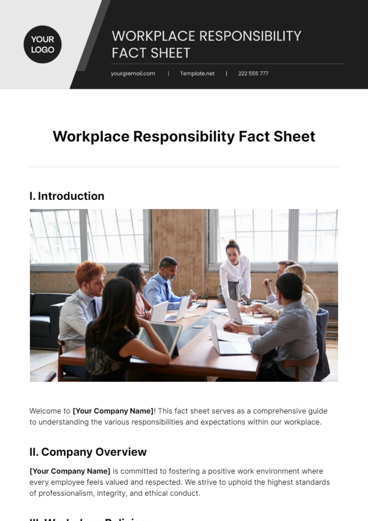 Workplace Responsibility Fact Sheet Template
