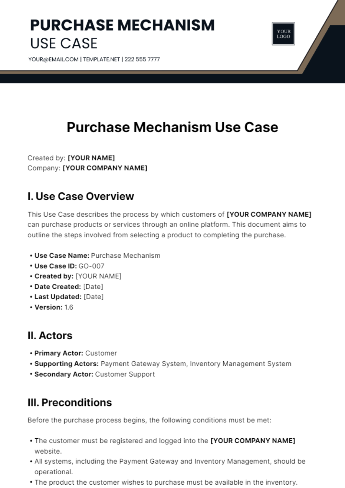 Purchase Mechanism Use case Template