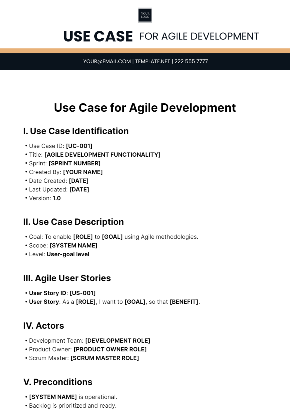 Use Case for Agile Development Template