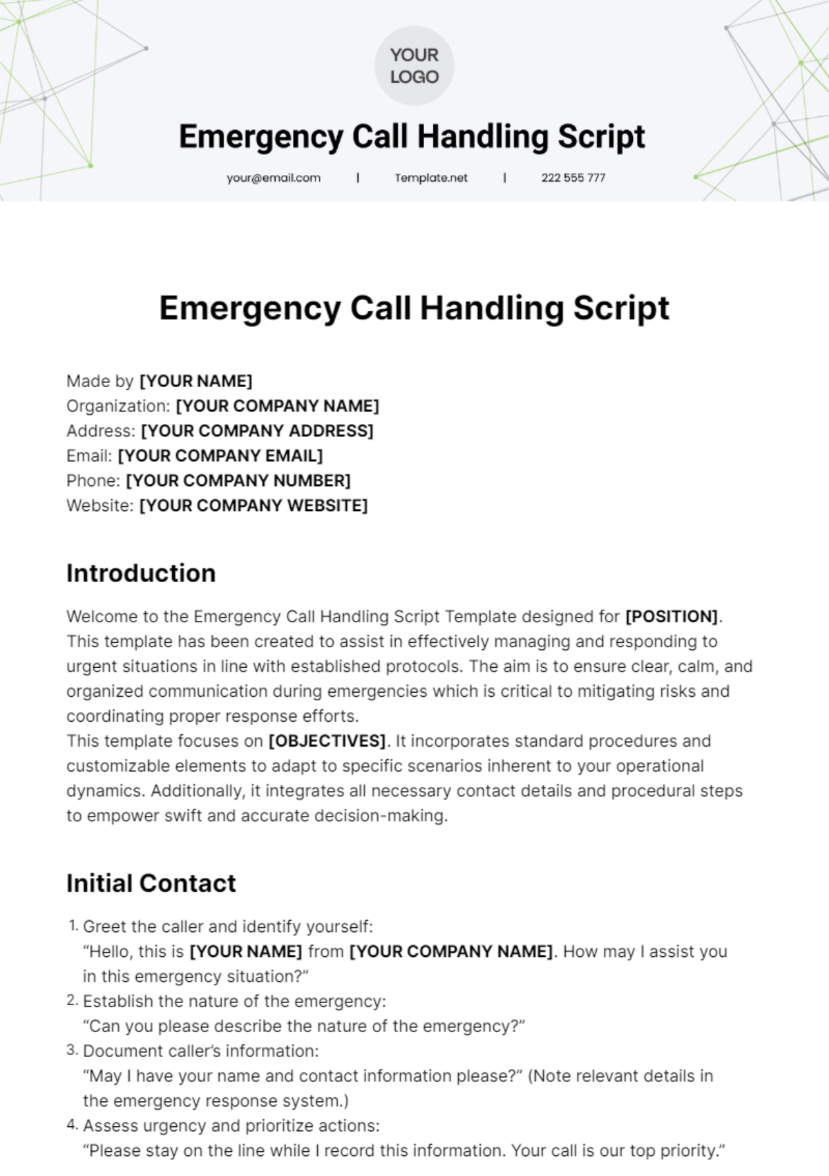 Free Emergency Call Script Template