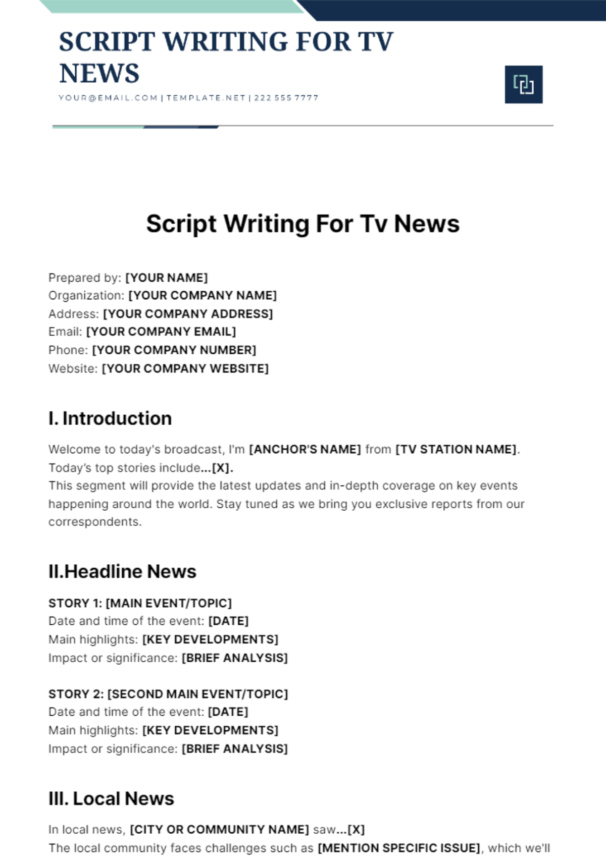 Free Script Writing For Tv News Template