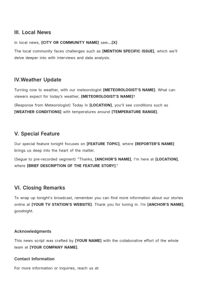 Free Script Writing For Tv News Template to Edit Online