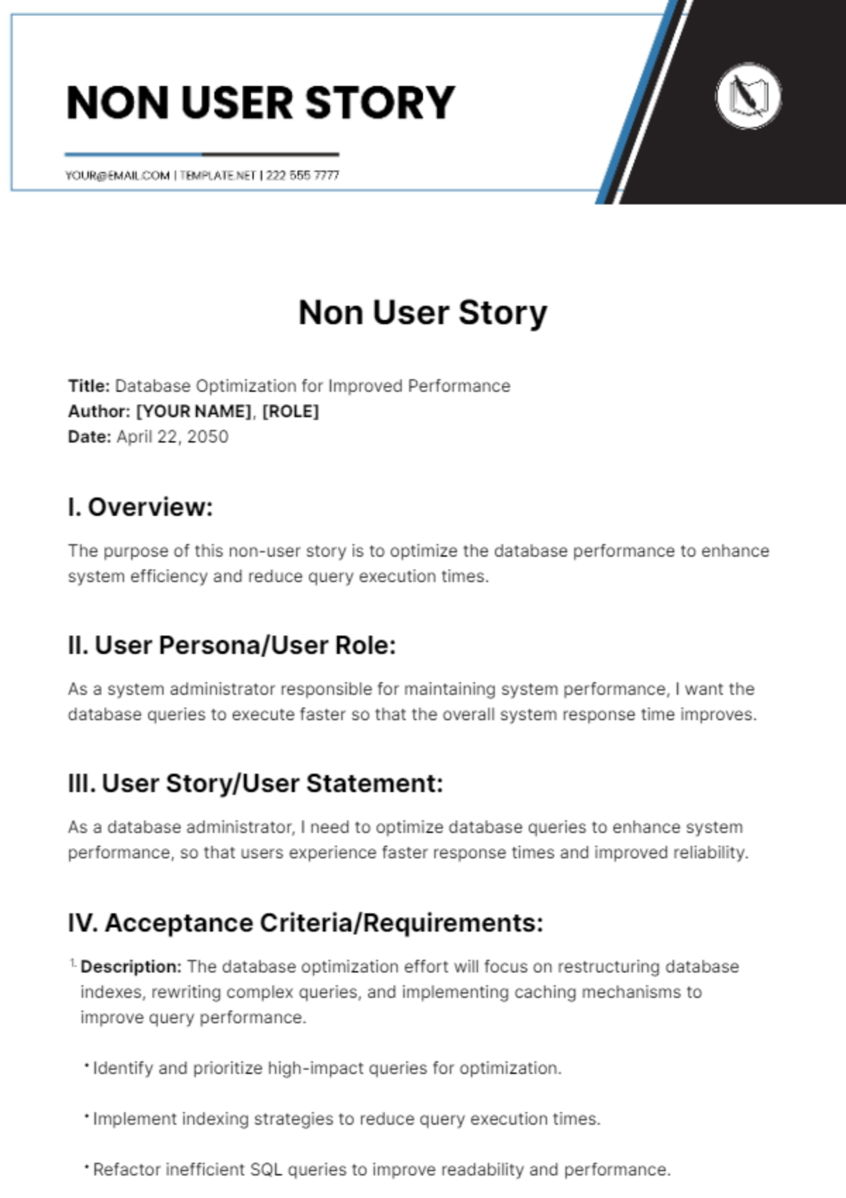 Non User Story Template