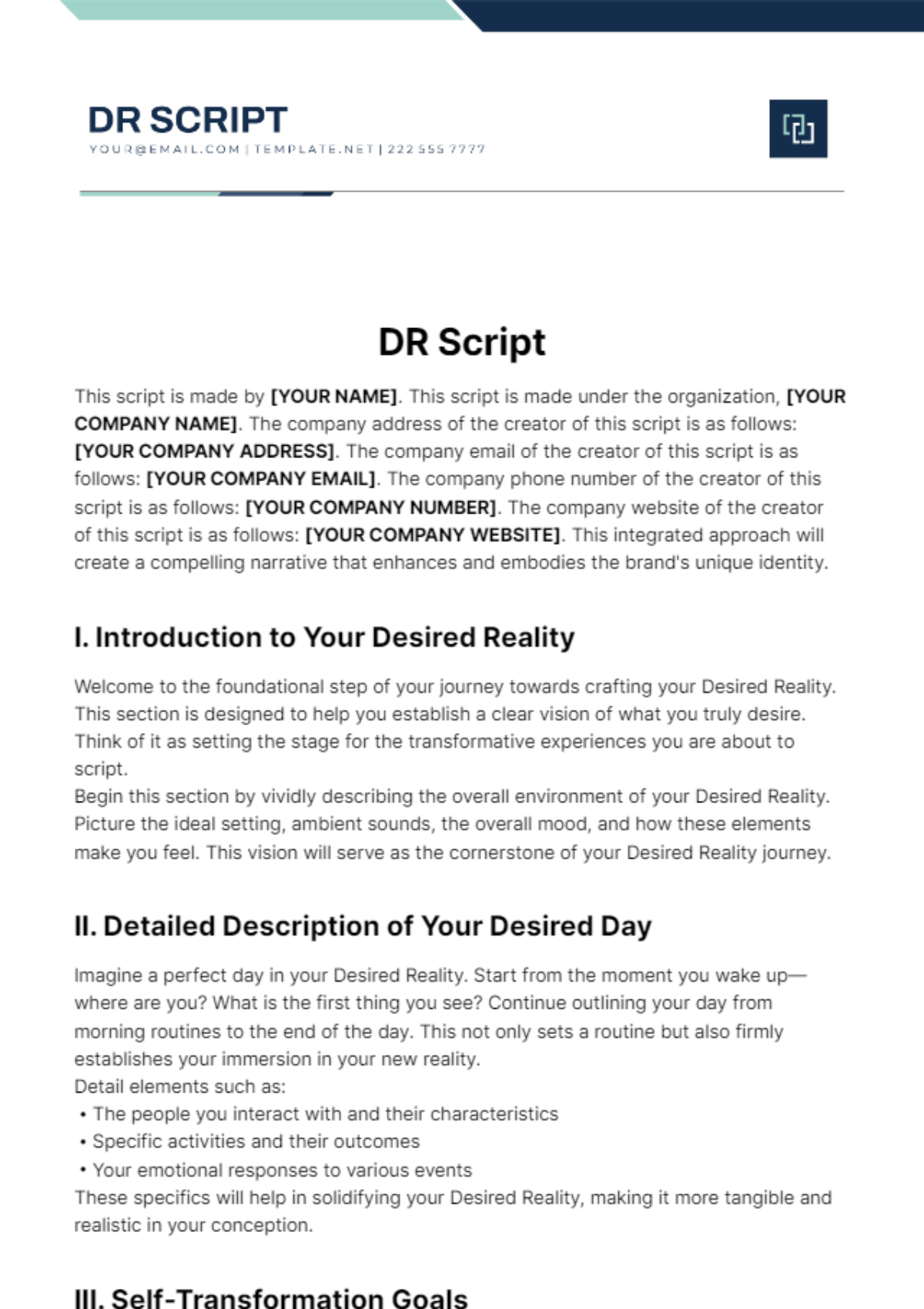 Free Dr Script Template