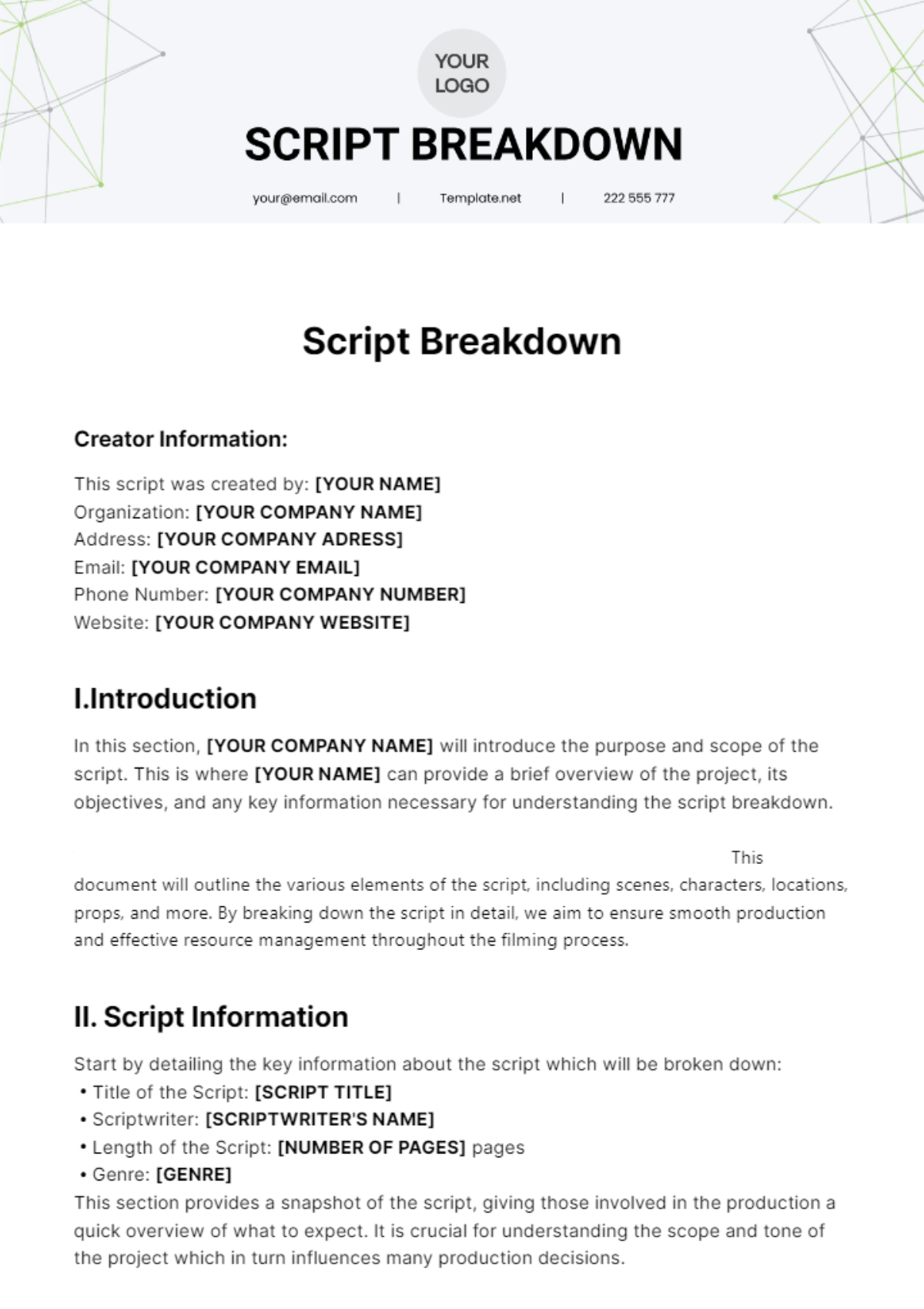 Script Breakdown Template