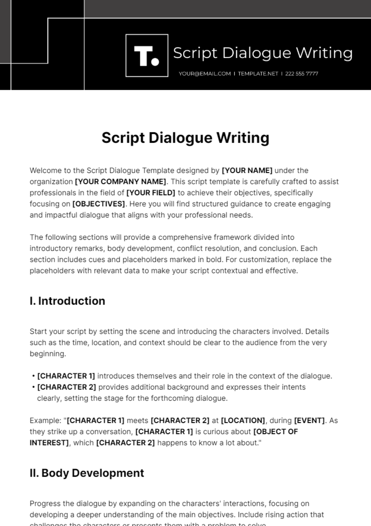 Free Script Dialogue Writing Template