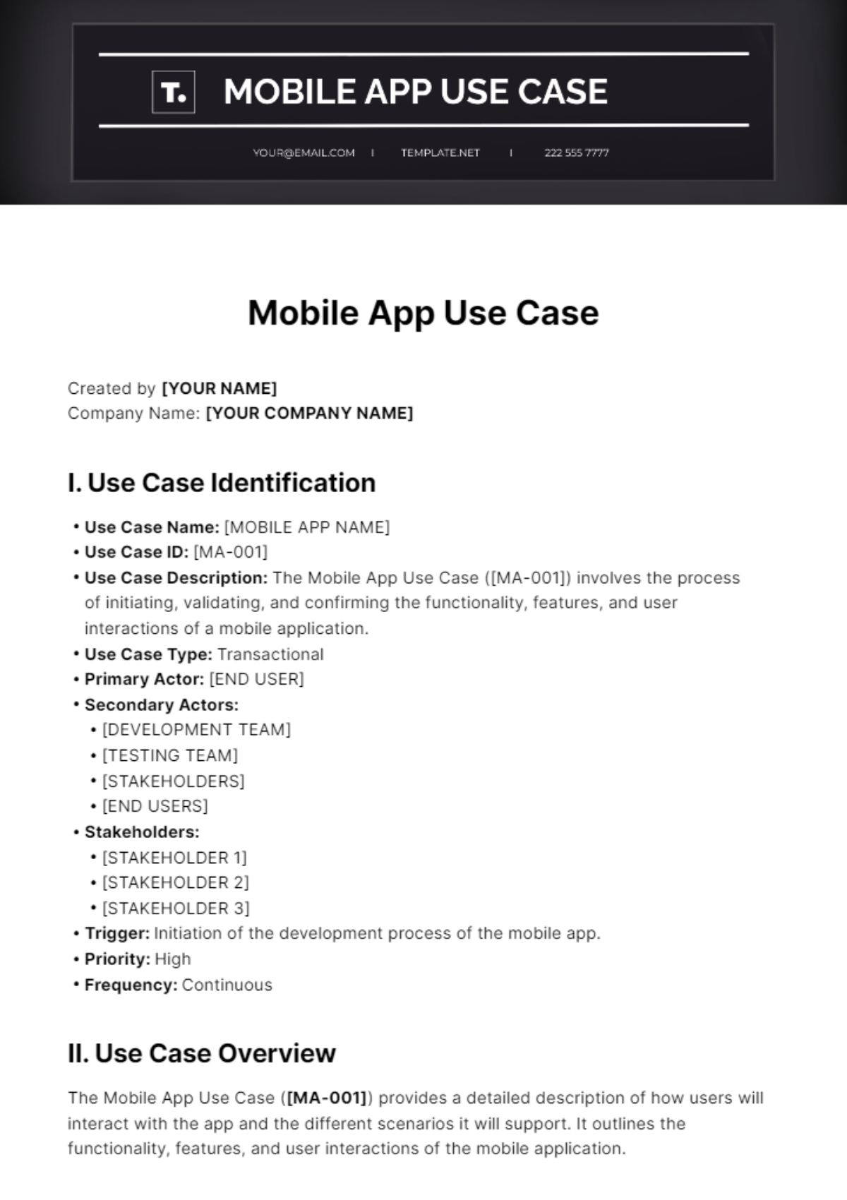 Mobile App Use Case Template