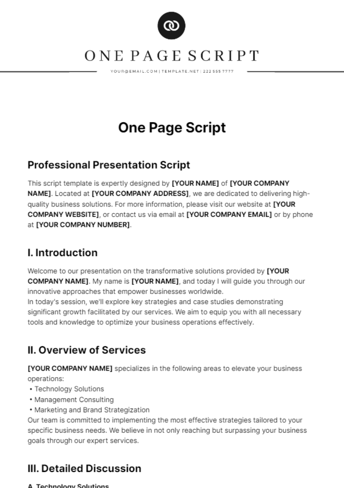 One Page Script Template