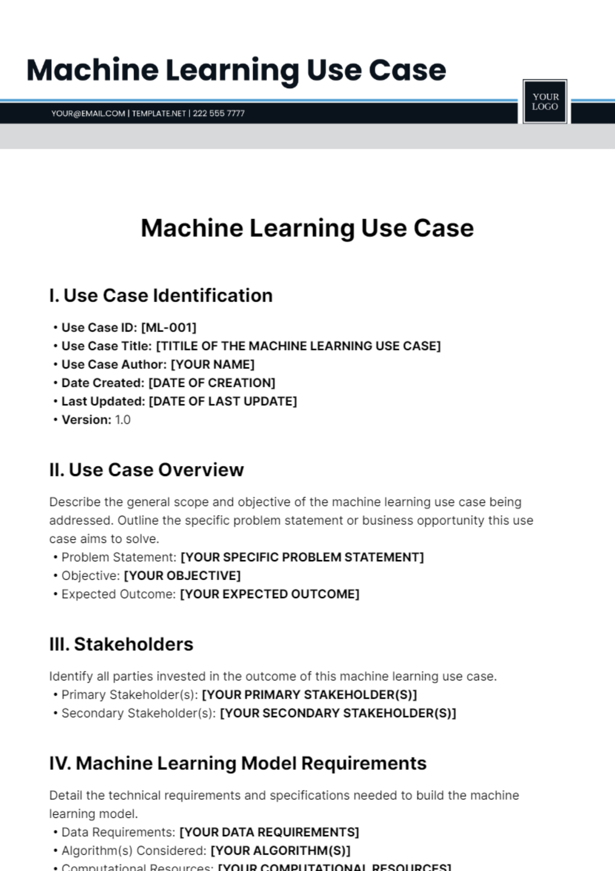 Machine Learning Use Case Template