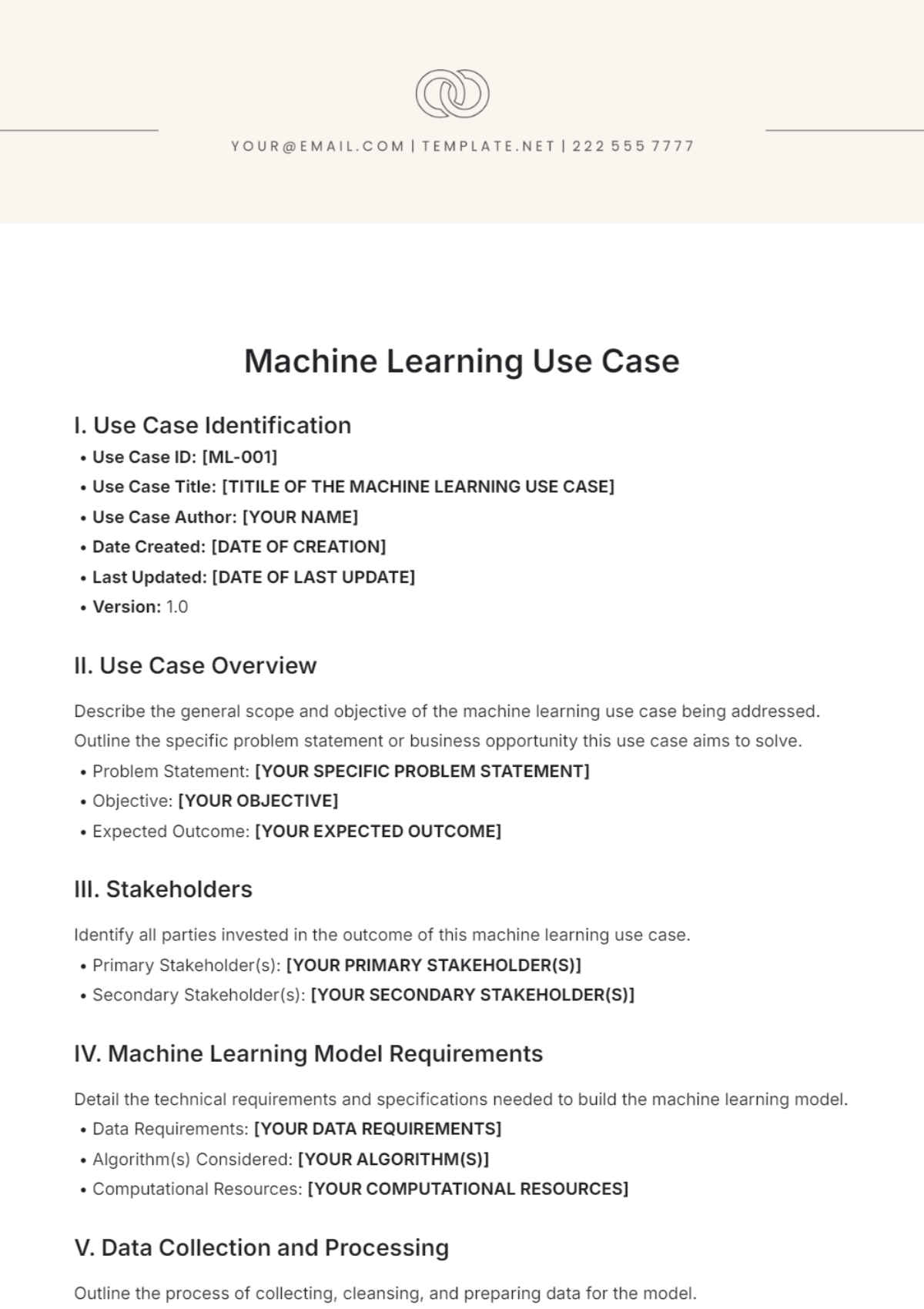 Machine Learning Use Case Template - Edit Online & Download