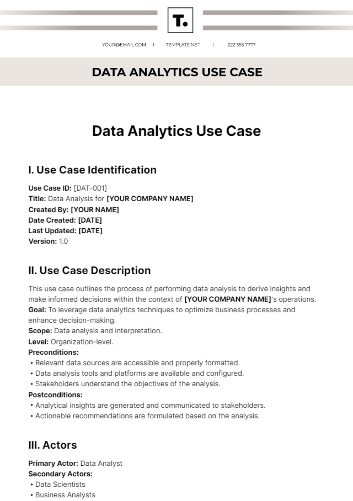 Free Data Analytics Use Case Template