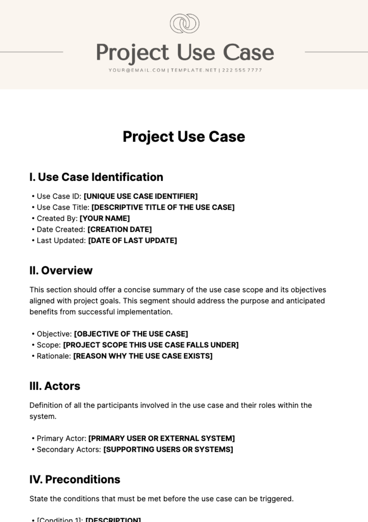 Free Project Use Case Template