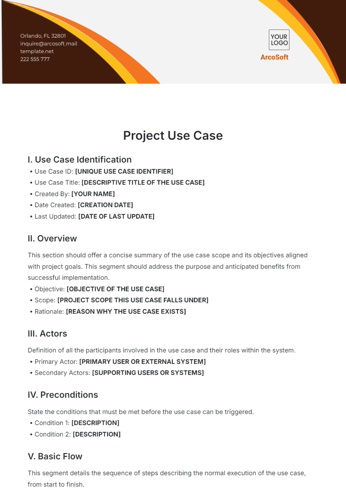 Project Use Case Template - Edit Online & Download