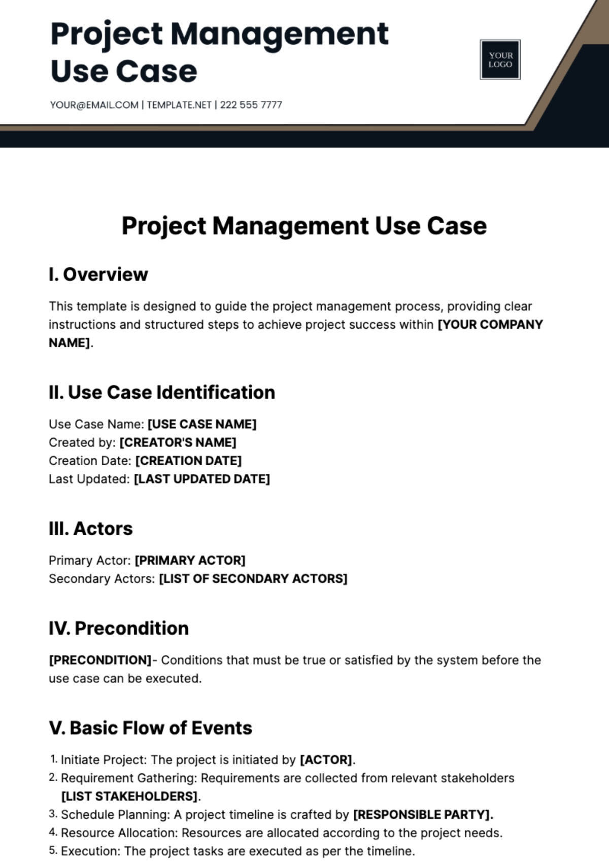 Project Management Use Case Template