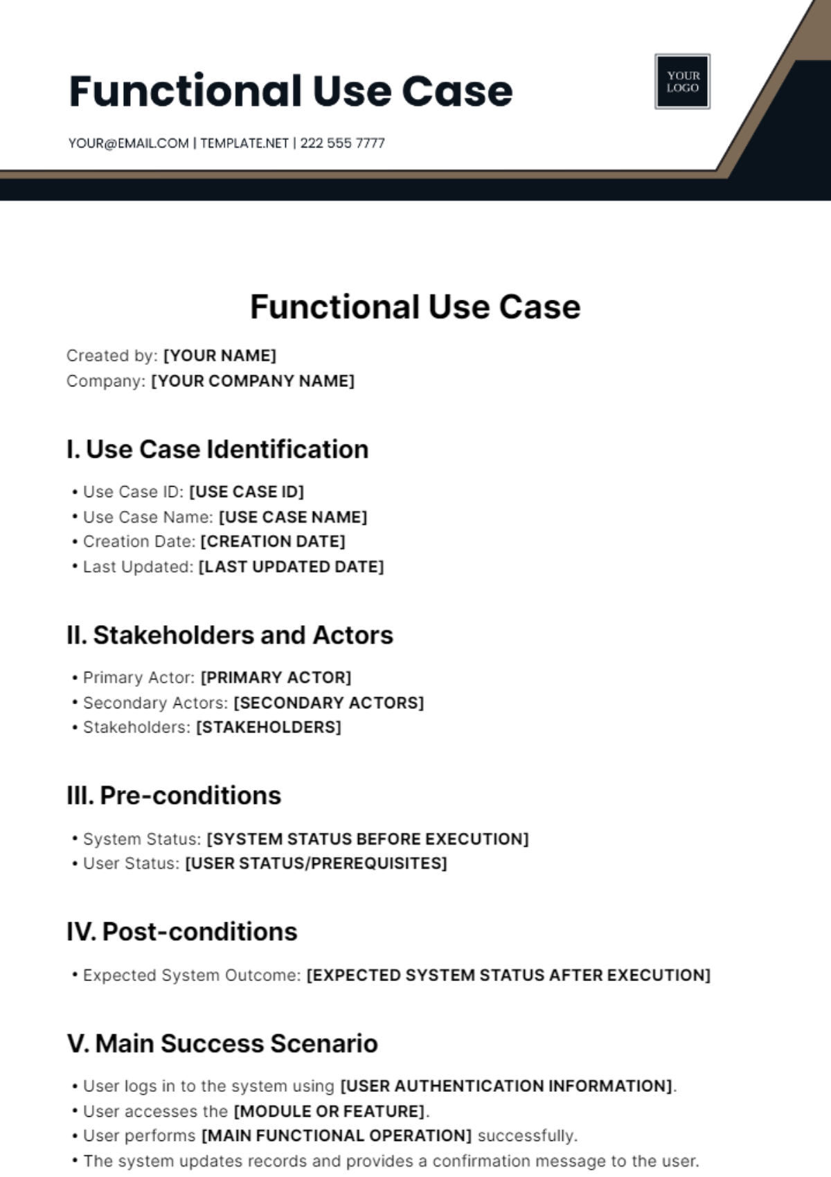 Free Functional Use Case Template