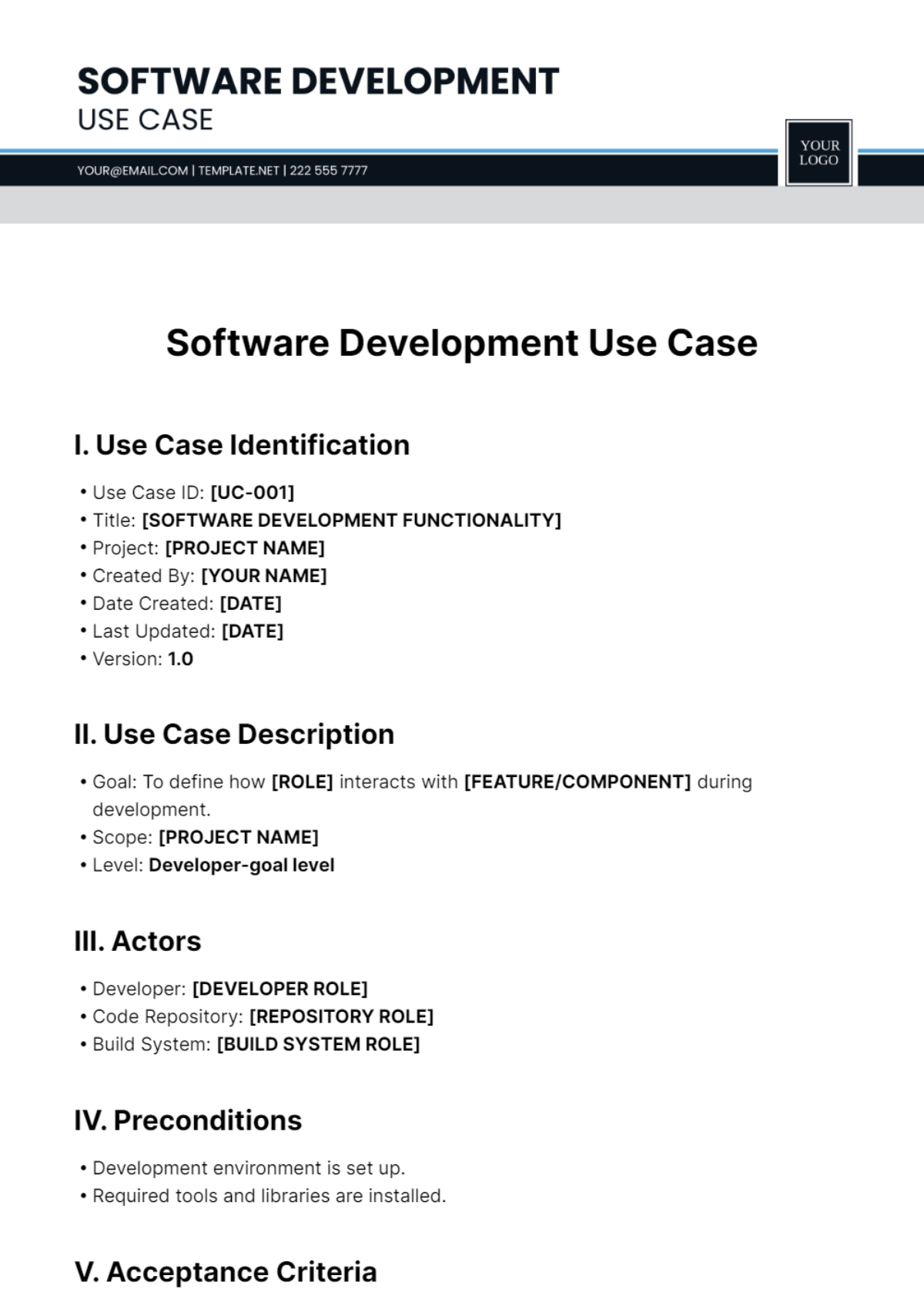 Free Software Development Use Case Template