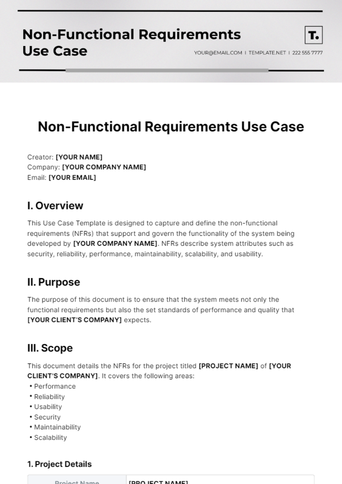Non-Functional Requirements Use Case Template
