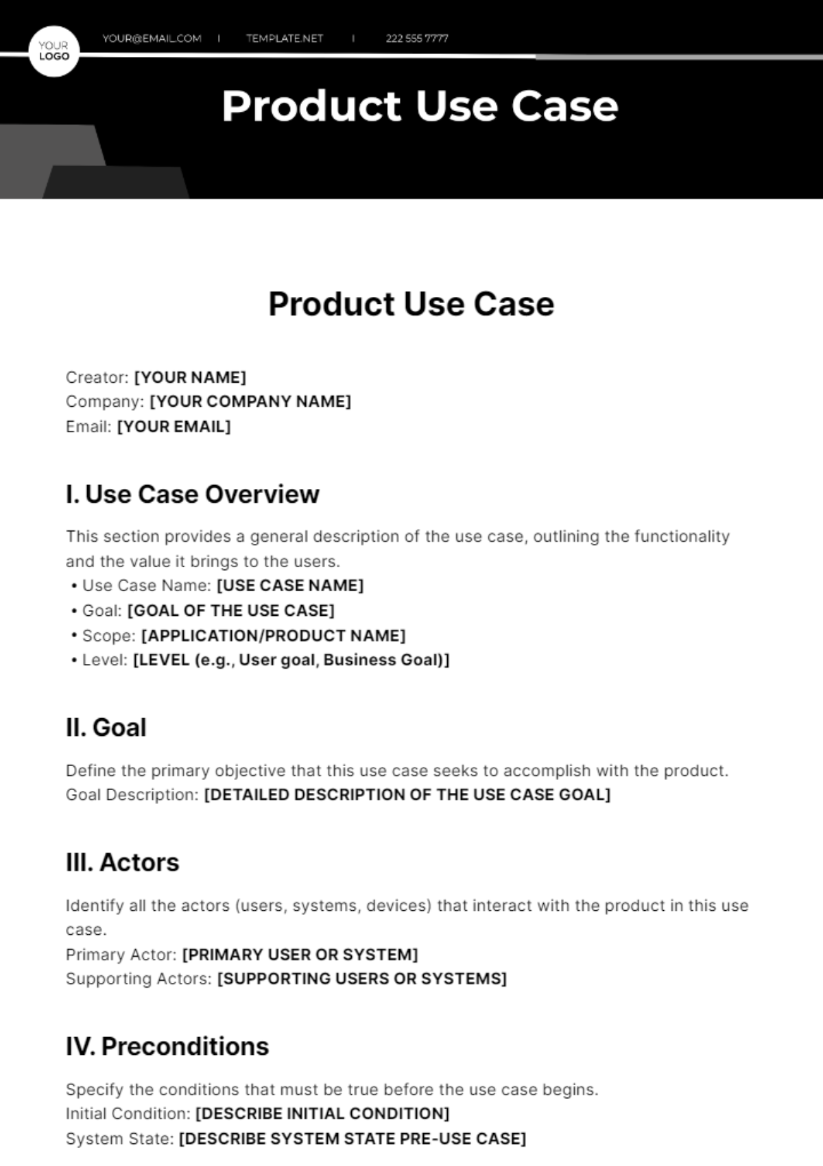 Free Product Use Case Template