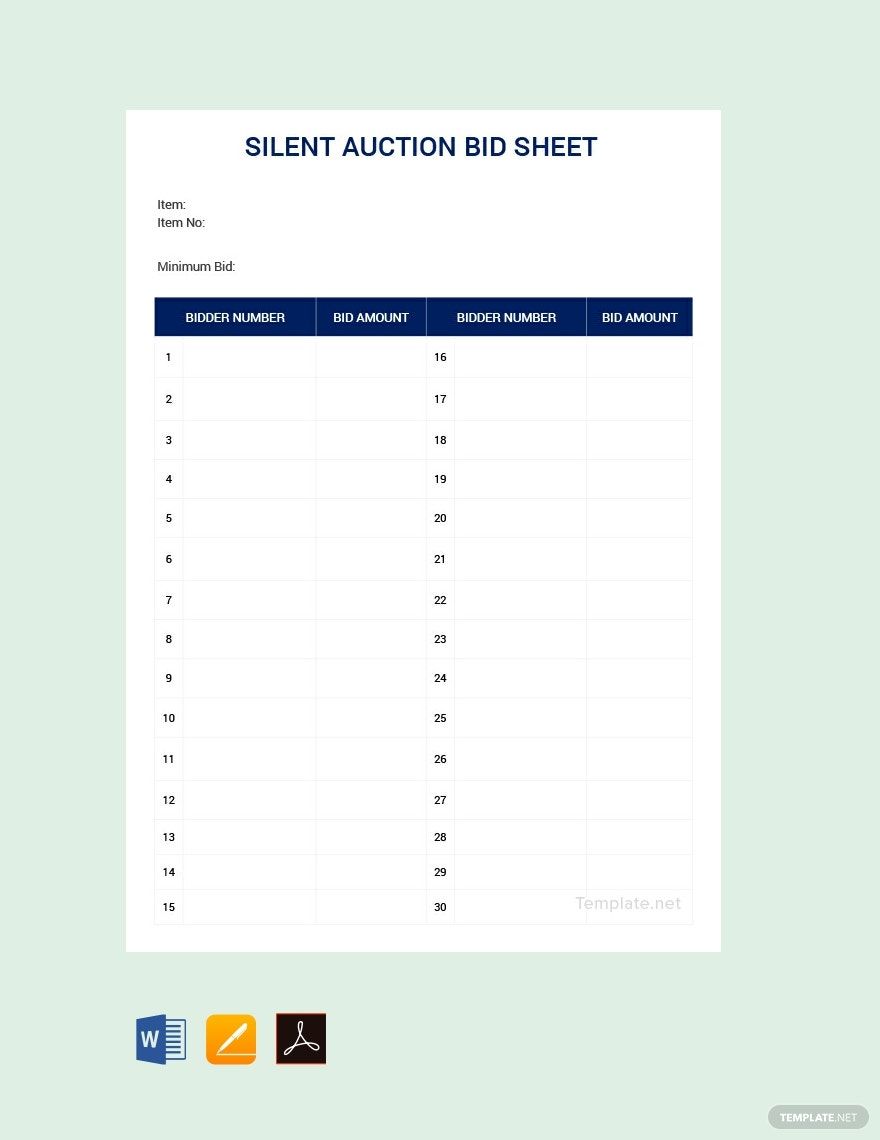 Silent Auction Bid Sheet Template In Word Pages PDF Download 