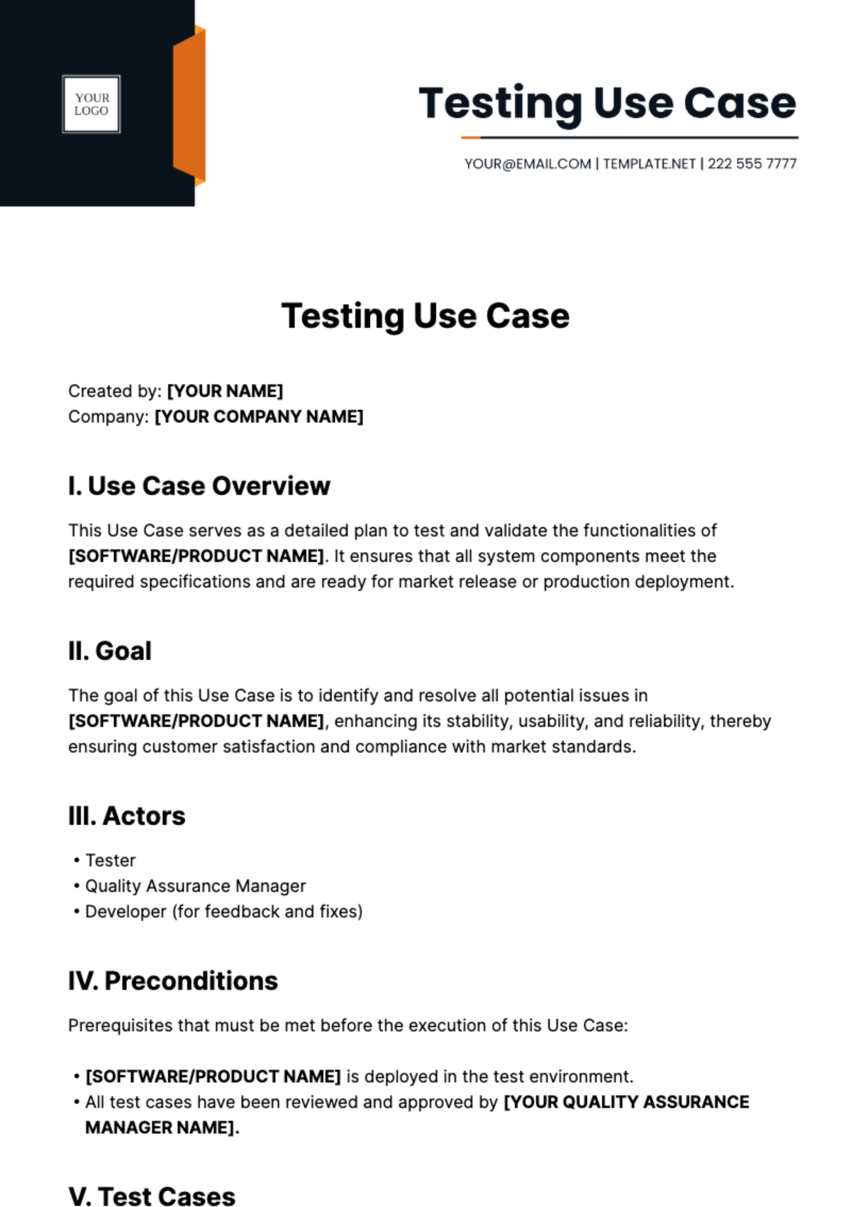 Testing Use Case Template