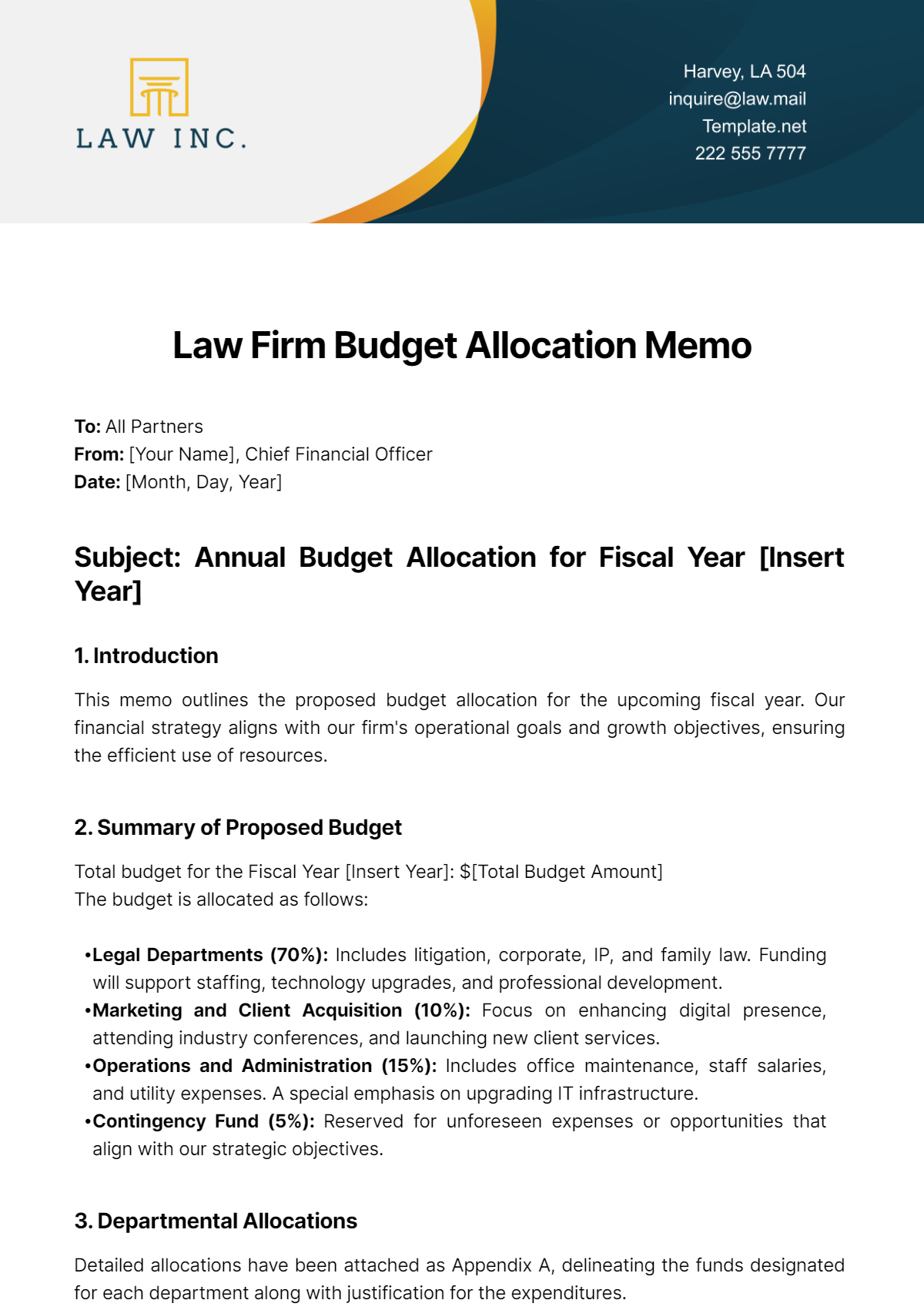 Free Law Firm Budget Allocation Memo Template