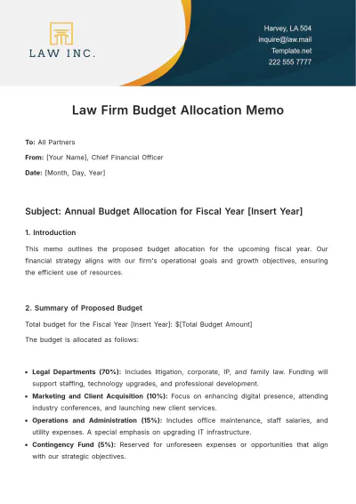 Free Law Firm Budget Allocation Memo Template to Edit Online