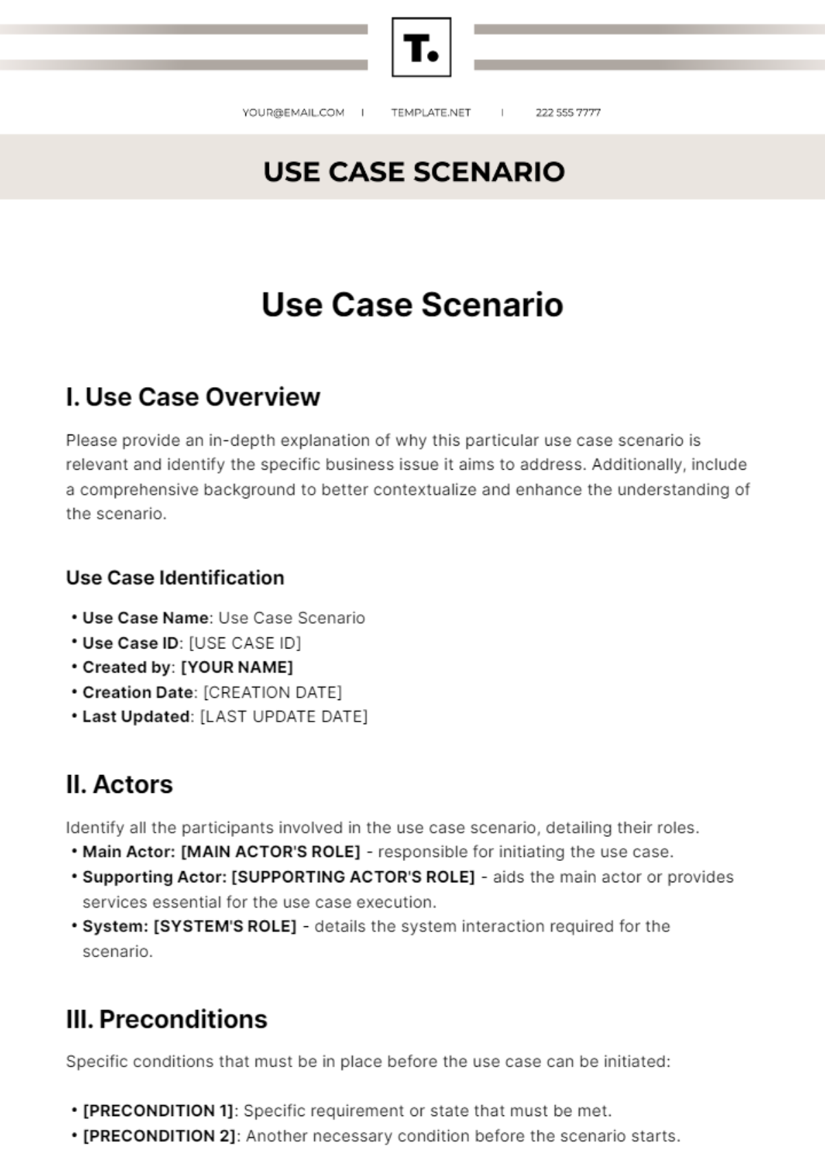 Free Use Case Scenario Template