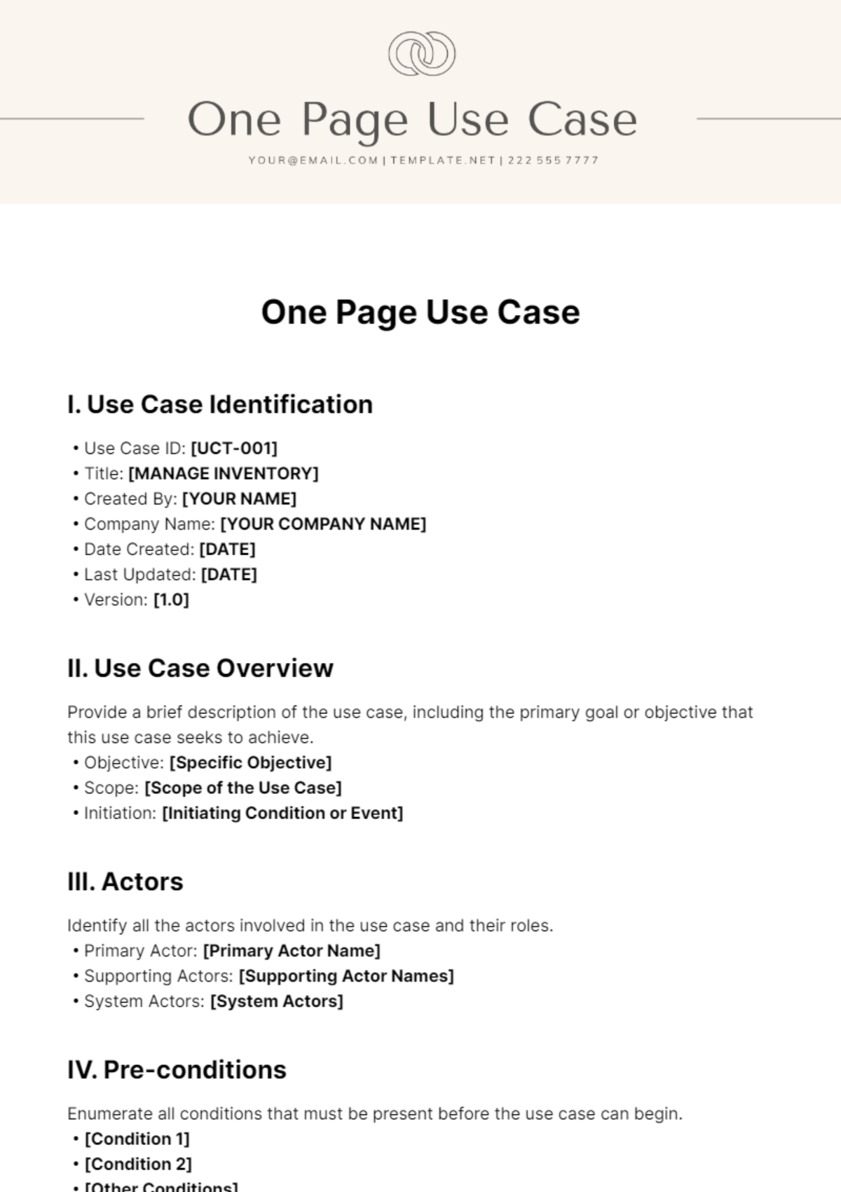 One Page Use Case Template