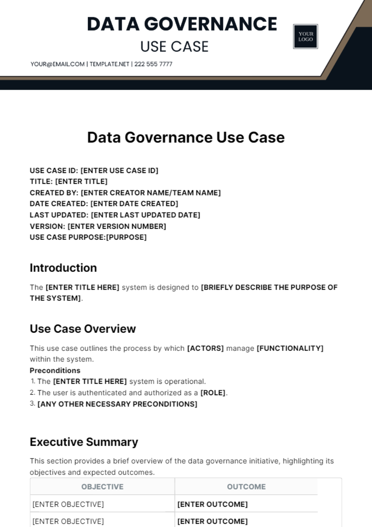 Free Data Governance Use Case Template