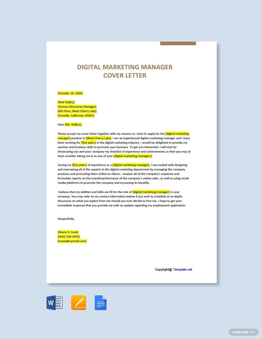Digital Marketing Manager Cover Letter Template