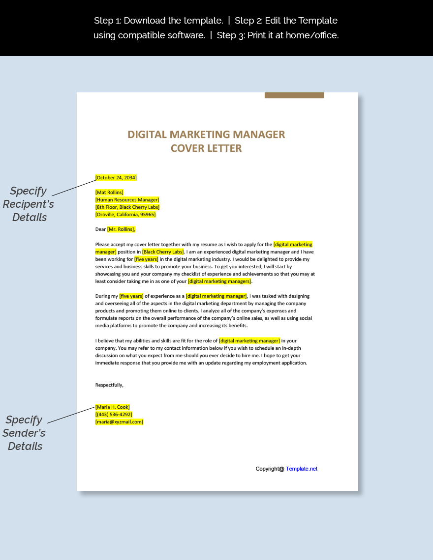 Digital Marketing Manager Cover Letter