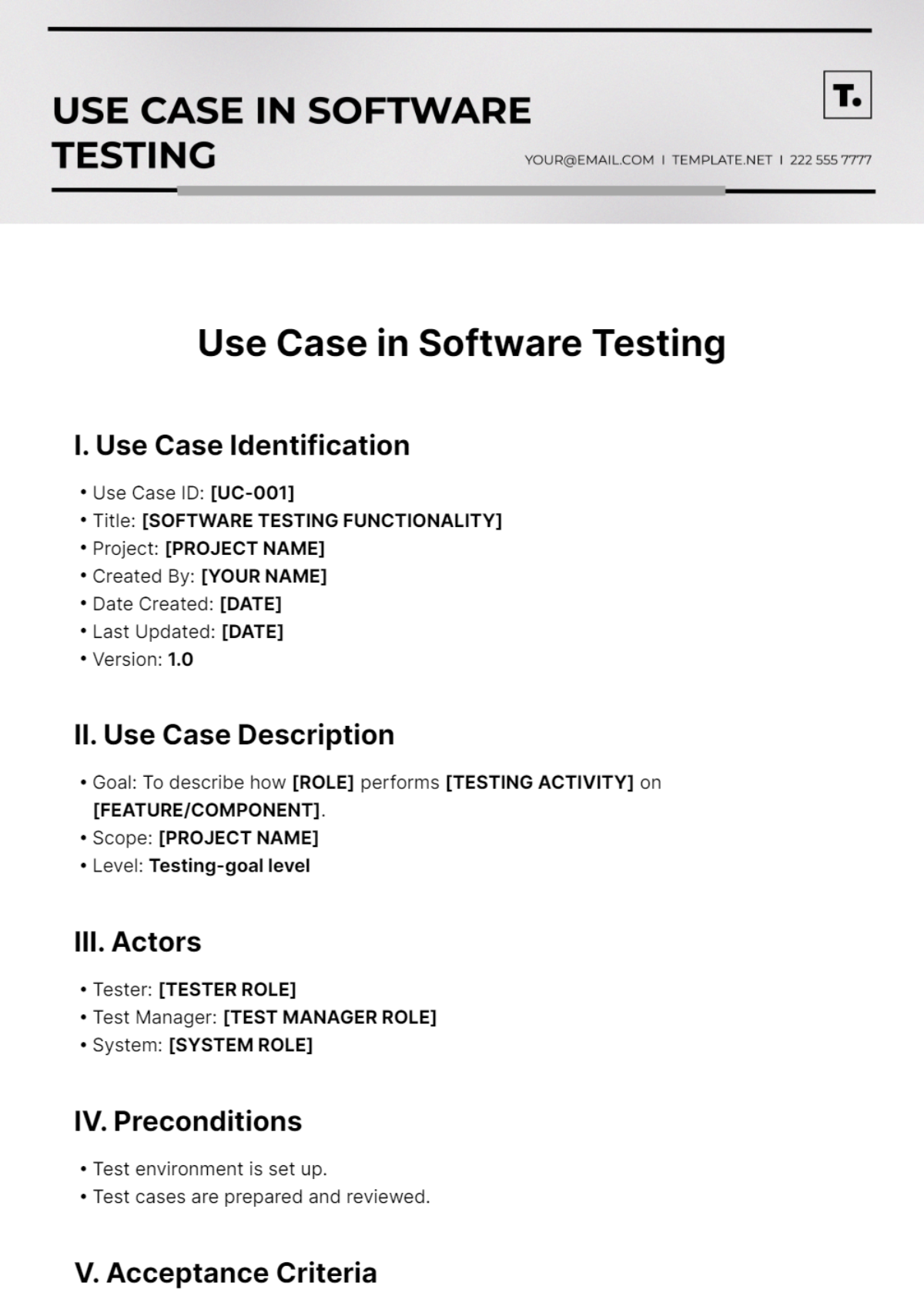 Free Use Case in Software Testing Template