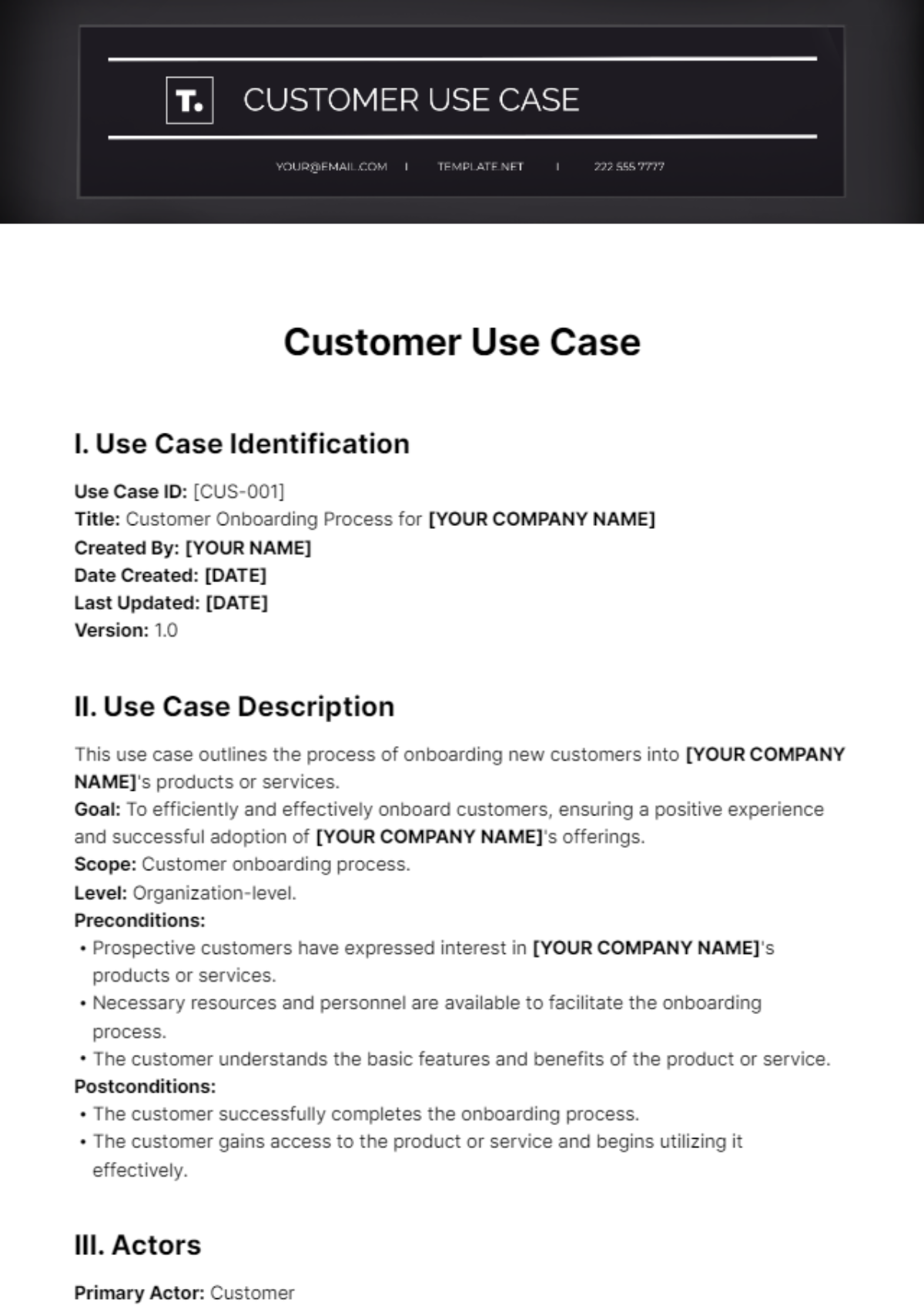 Free Customer Use Case Template