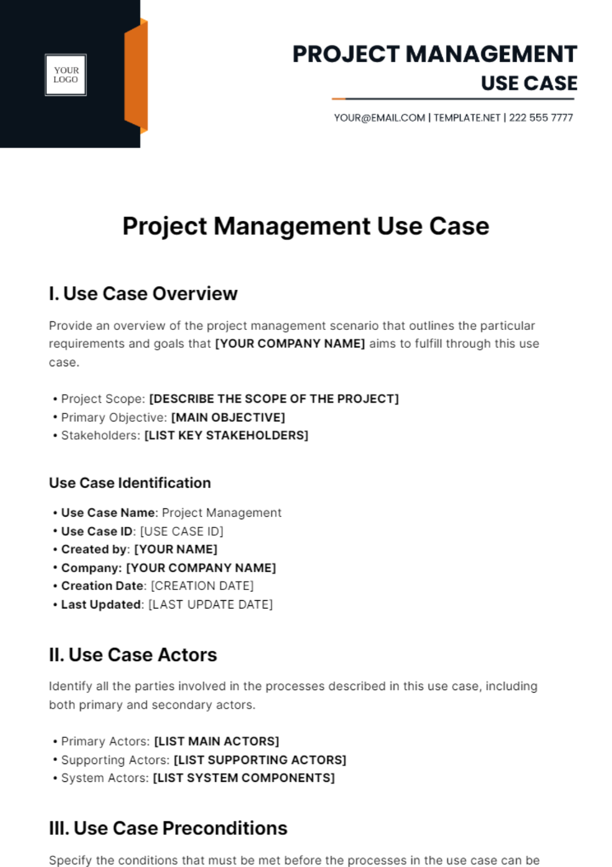 Free Project Management Industry Use Case Template