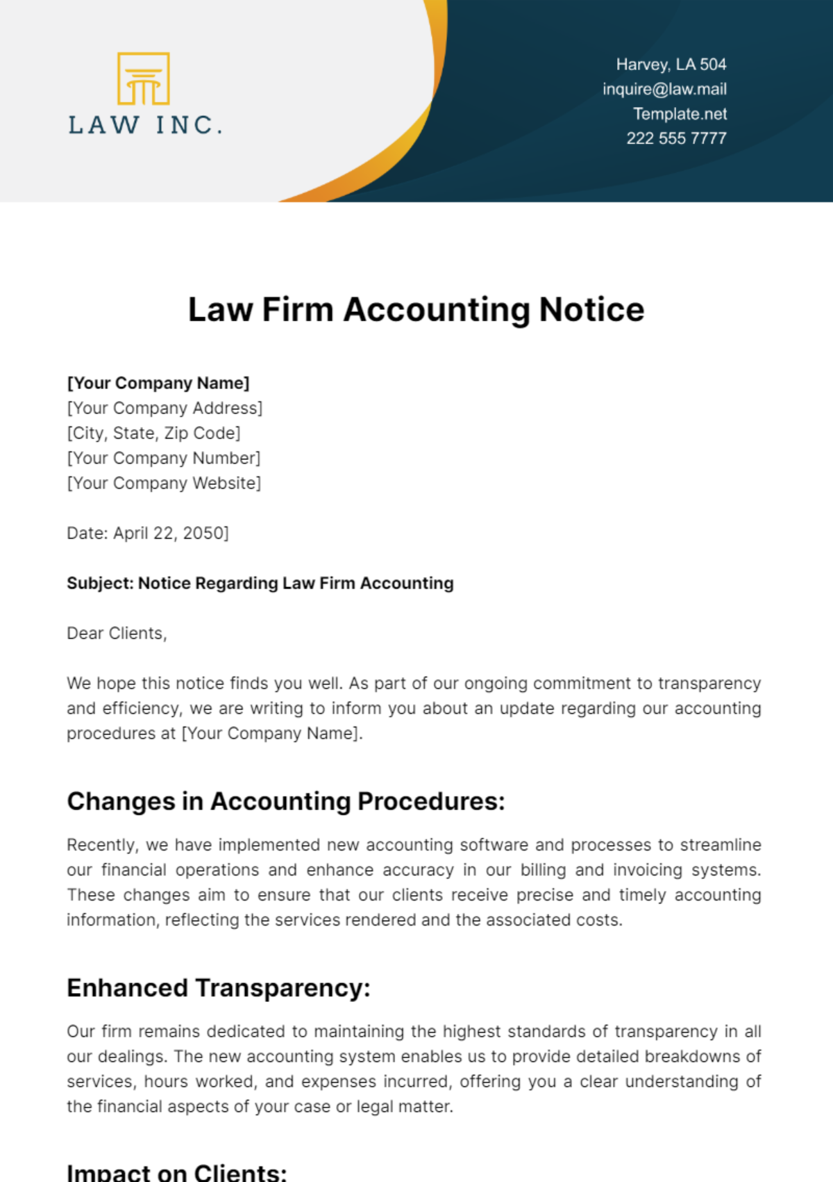 Law Firm Accounting Notice Template