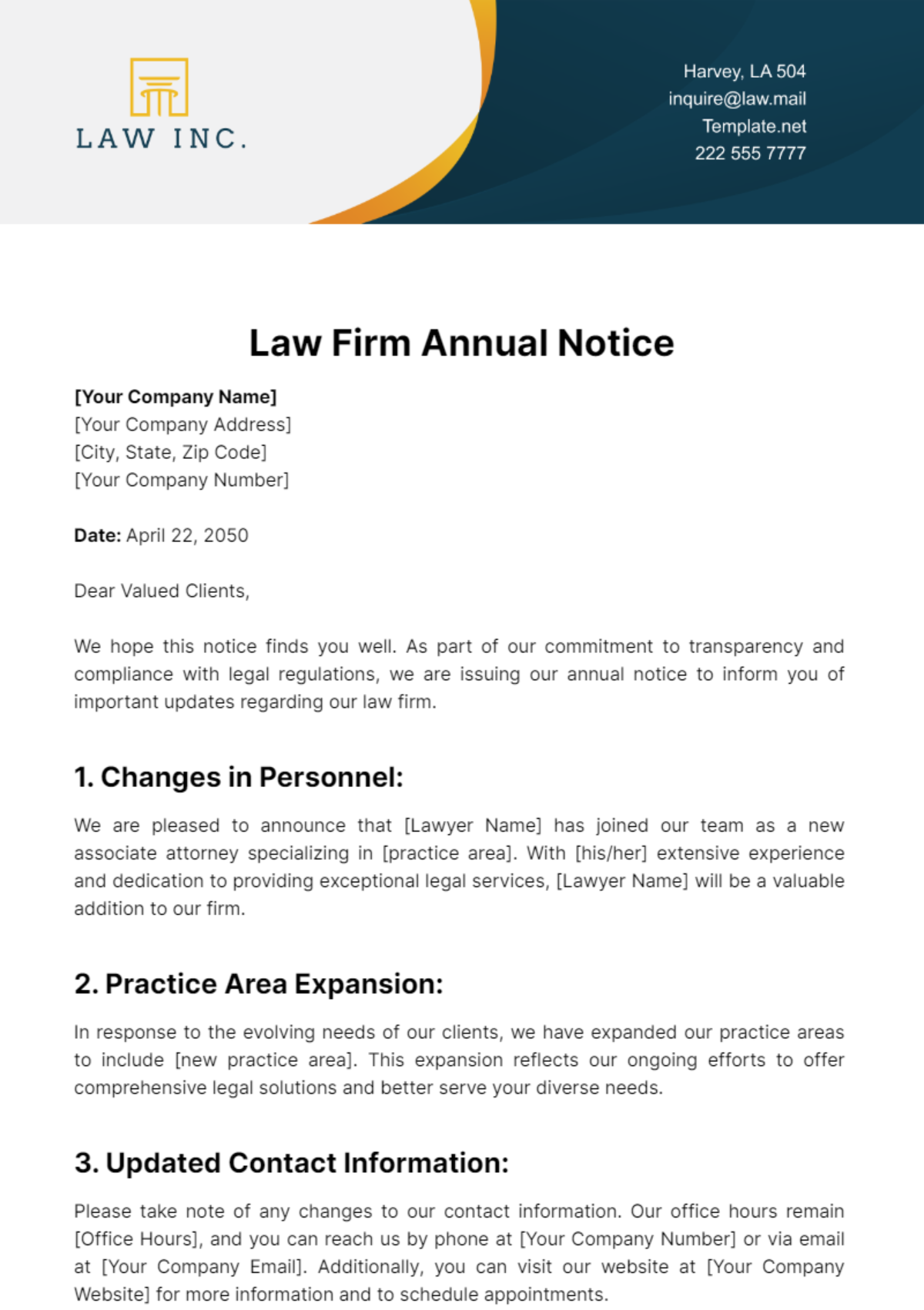 Free Law Firm Annual Notice Template