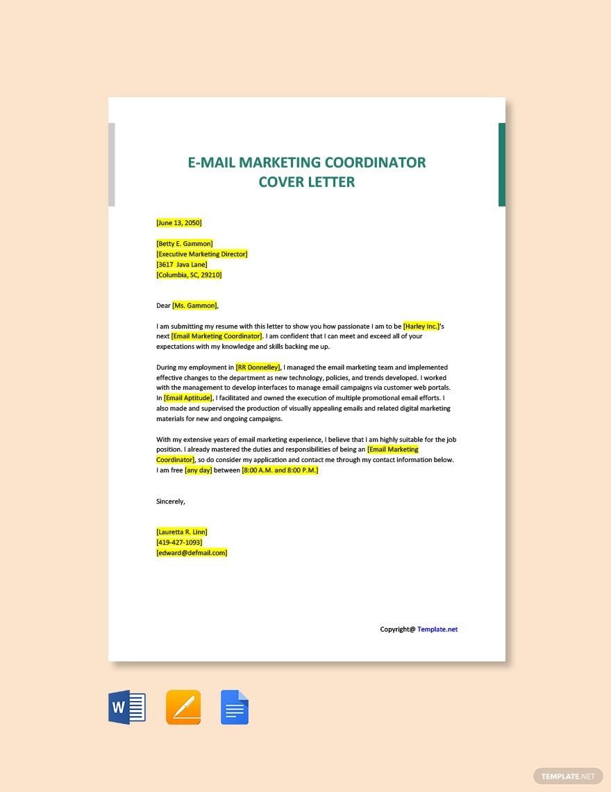 E-mail Marketing Coordinator Cover Letter