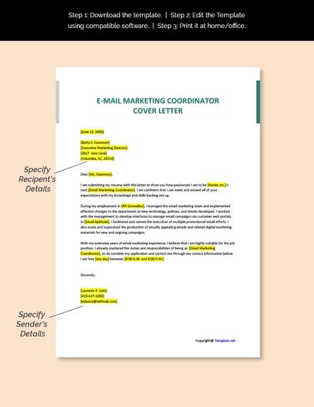 E mail Marketing Coordinator Cover Letter Template Google Docs Word 